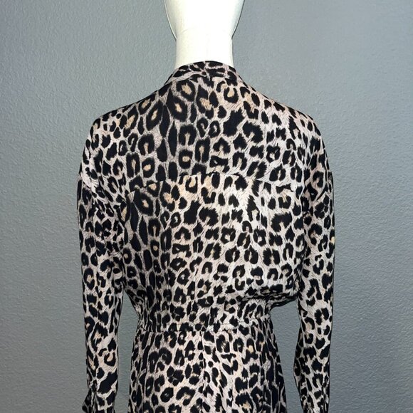 ALLSAINTS Leopard Animal Print Long Sleeve Bow Neck Maxi Dress  EUC  Size Small - Picture 9 of 16